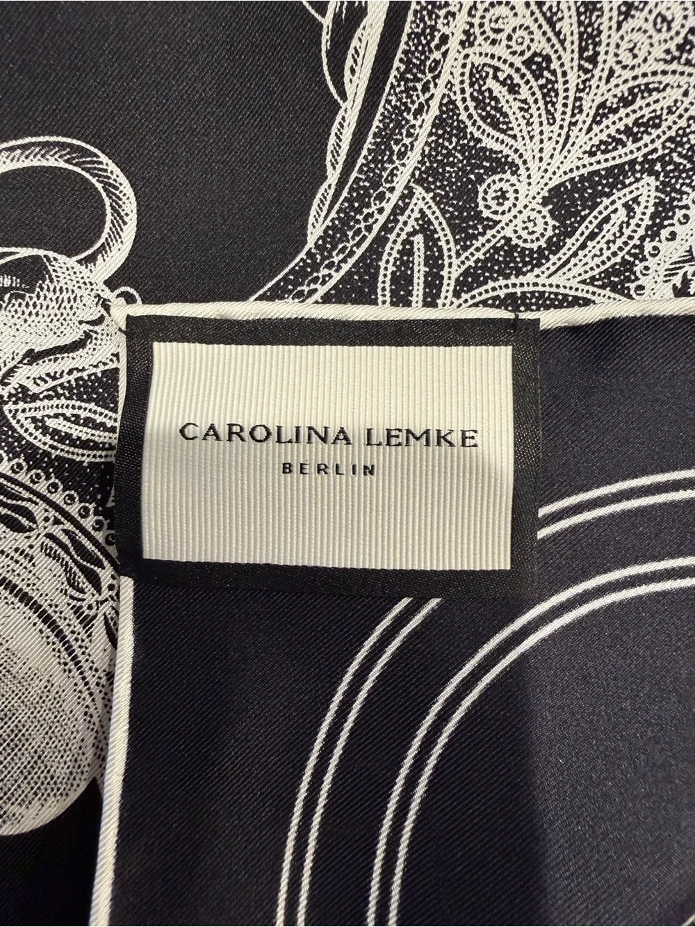 NEW Carolina Lemke Black & White Equestrian Silk Scarf Hand Rolled Edges #37